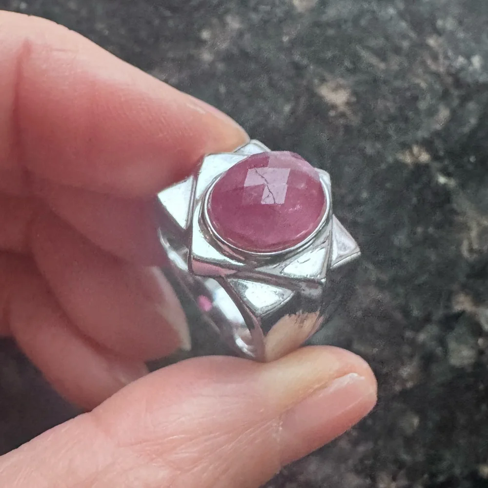 Geometric watermelon tourmaline, sterling silver 925 wide band, 6.5, weight 9.96 - Picture 4 of 9